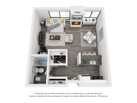Floor plan for studio, 1 bath, 528 sqft